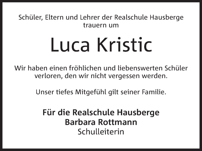  Traueranzeige für Nicole und Luca Kristic vom 22.06.2016 aus Mindener Tageblatt