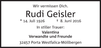 Anzeige von Rudi Geisler von Mindener Tageblatt