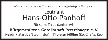 Anzeige von Hans Otto Panhoff von Mindener Tageblatt