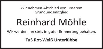 Anzeige von Reinhard Möhle von Mindener Tageblatt