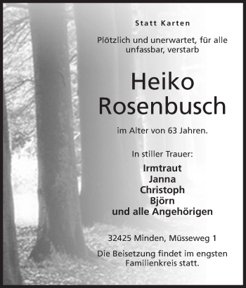 Anzeige von Heiko Rosenbusch von Mindener Tageblatt