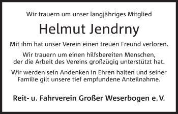 Anzeige von Helmut Jendrny von Mindener Tageblatt