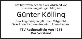 Anzeige von Günter Kölling von Mindener Tageblatt