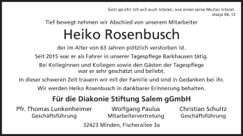 Anzeige von Heiko Rosenbusch von Mindener Tageblatt