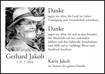 Anzeige von Gerhard Jakob von Mindener Tageblatt