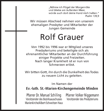 Anzeige von Rolf Grauer von Mindener Tageblatt
