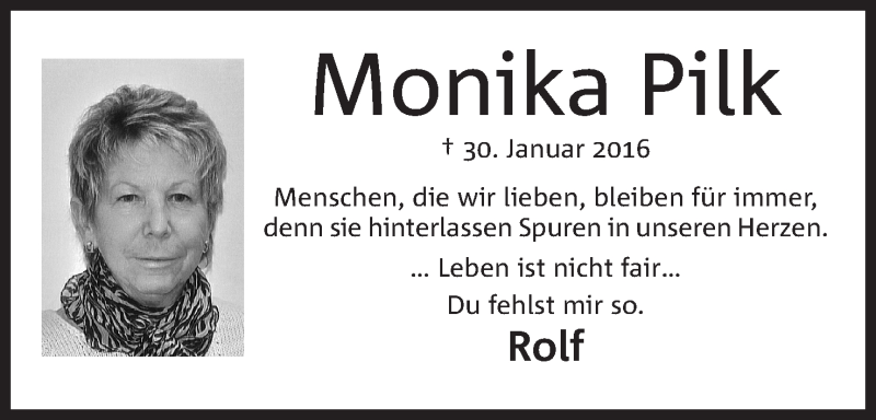  Traueranzeige für Monika Pilk vom 30.01.2017 aus Mindener Tageblatt