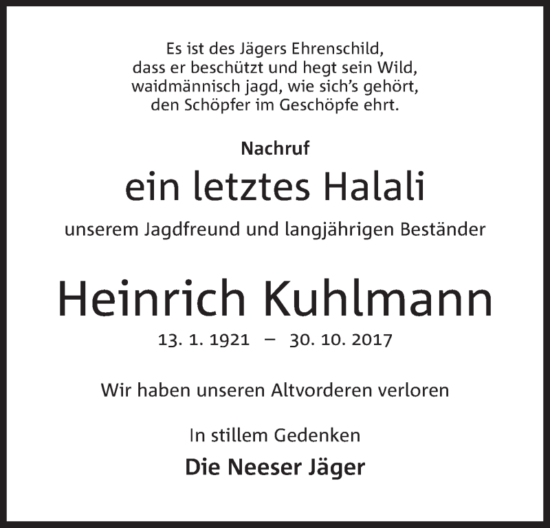 Traueranzeigen von Heinrich Kuhlmann | Trauer.MT.de