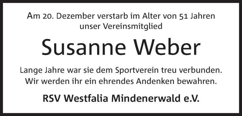  Traueranzeige für Susanne Weber vom 28.12.2017 aus Mindener Tageblatt