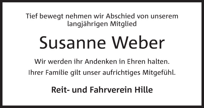  Traueranzeige für Susanne Weber vom 23.12.2017 aus Mindener Tageblatt