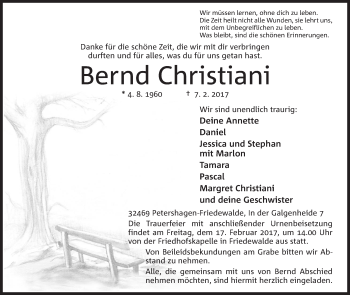 Anzeige von Bernd Christiani von Mindener Tageblatt