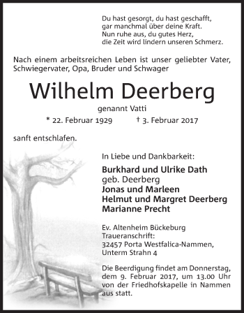Anzeige von Wilhelm Deerberg von Mindener Tageblatt
