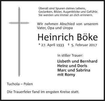 Anzeige von Heinrich Böke von Mindener Tageblatt