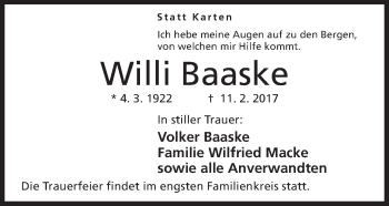 Anzeige von Willi Baaske von Mindener Tageblatt