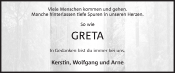 Anzeige von Greta Huck von Mindener Tageblatt
