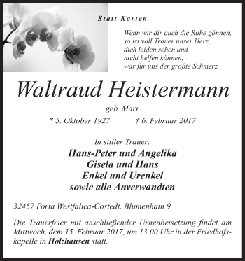 Anzeige von Waltraud Heistermann von Mindener Tageblatt
