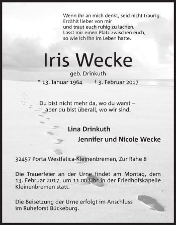 Anzeige von Iris Wecke von Mindener Tageblatt