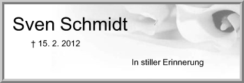 Anzeige von Sven Schmidt von Mindener Tageblatt