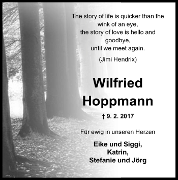 Anzeige von Wilfried Hoppmann von Mindener Tageblatt