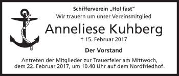 Anzeige von Anneliese Kuhberg von Mindener Tageblatt