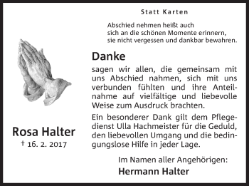 Anzeige von Rosa Halter von Mindener Tageblatt