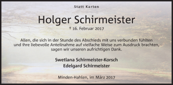 Anzeige von Holger Schirmeister von Mindener Tageblatt