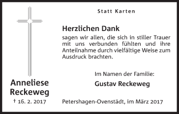 Anzeige von Anneliese Reckeweg von Mindener Tageblatt