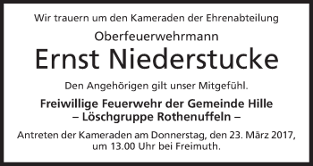 Anzeige von Ernst Niederstucke von Mindener Tageblatt