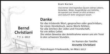 Anzeige von Bernd Christiani von Mindener Tageblatt