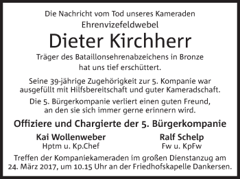 Anzeige von Dieter Kirchherr von Mindener Tageblatt