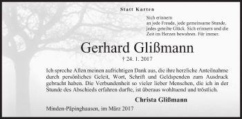 Anzeige von Gerhard Glißmann von Mindener Tageblatt
