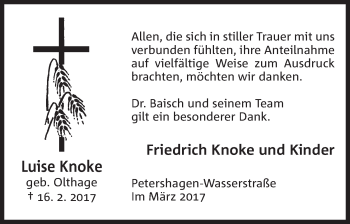 Anzeige von Luise Knoke von Mindener Tageblatt