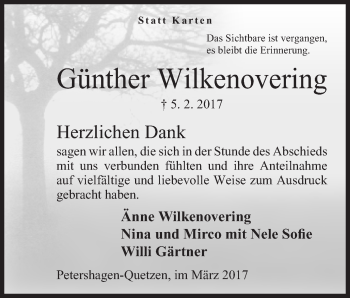 Anzeige von Günther Wilkenovering von Mindener Tageblatt
