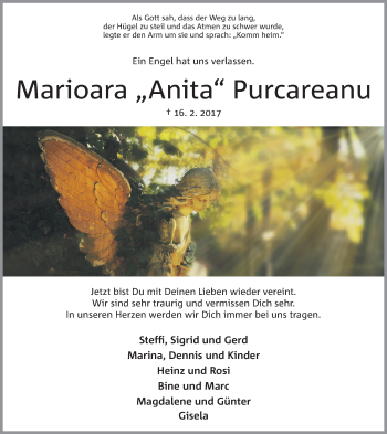Anzeige von Marioara Anita Purcareanu von Mindener Tageblatt