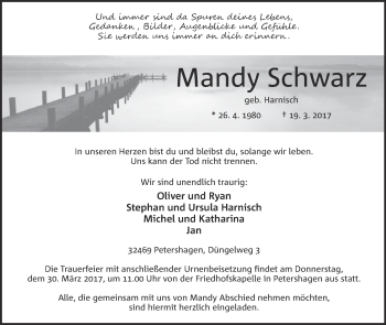 Anzeige von Mandy Schwarz von Mindener Tageblatt