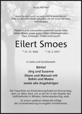 Anzeige von Eilert Smoes von Mindener Tageblatt