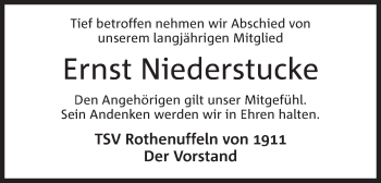 Anzeige von Ernst Niederstucke von Mindener Tageblatt