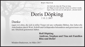 Anzeige von Doris Döpking von Mindener Tageblatt