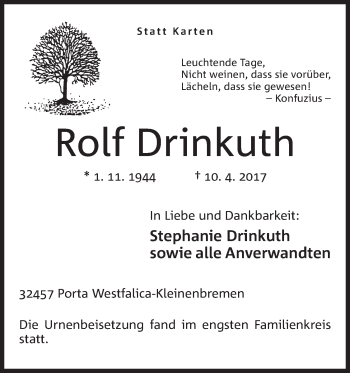 Anzeige von Rolf Drinkuth von Mindener Tageblatt