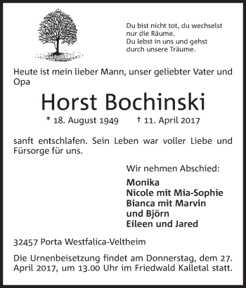Anzeige von Horst Bochinski von Mindener Tageblatt