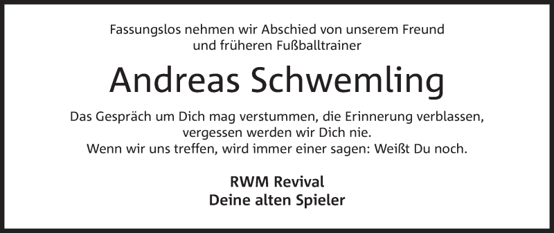  Traueranzeige für Andreas Schwemling vom 08.04.2017 aus Mindener Tageblatt