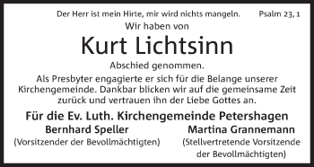 Anzeige von Kurt Lichtsinn von Mindener Tageblatt