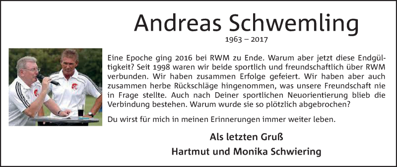  Traueranzeige für Andreas Schwemling vom 08.04.2017 aus Mindener Tageblatt