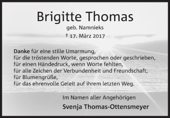 Anzeige von Brigitte Thomas von Mindener Tageblatt