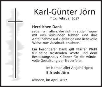 Anzeige von Karl-Günter Jörn von Mindener Tageblatt