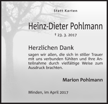 Anzeige von Heinz-Dieter Pohlmann von Mindener Tageblatt