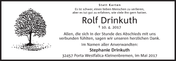 Anzeige von Rolf Drinkuth von Mindener Tageblatt