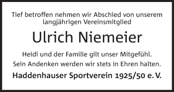 Anzeige von Ulrich Niemeier von Mindener Tageblatt