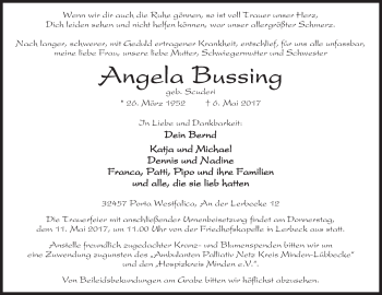 Anzeige von Angela Bussing von Mindener Tageblatt