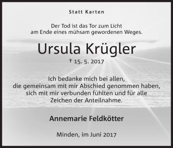 Anzeige von Ursula Krügler von Mindener Tageblatt